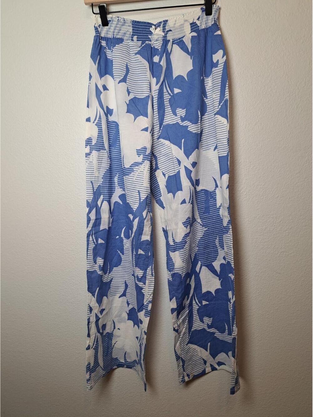 Alfani 100% Cotton Blue &White Maxi Pants Size M~Beach Lightweight Thin Summer